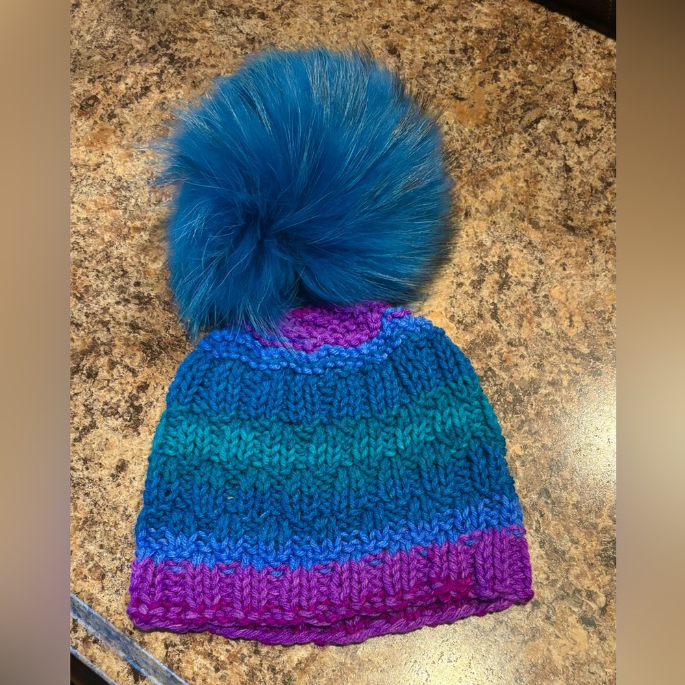 Fab fun multi colour toque with fur pom!